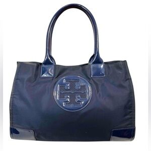 Tory Burch | Ella Tote Bag in Navy Blue Nylon Patent Leather Trim